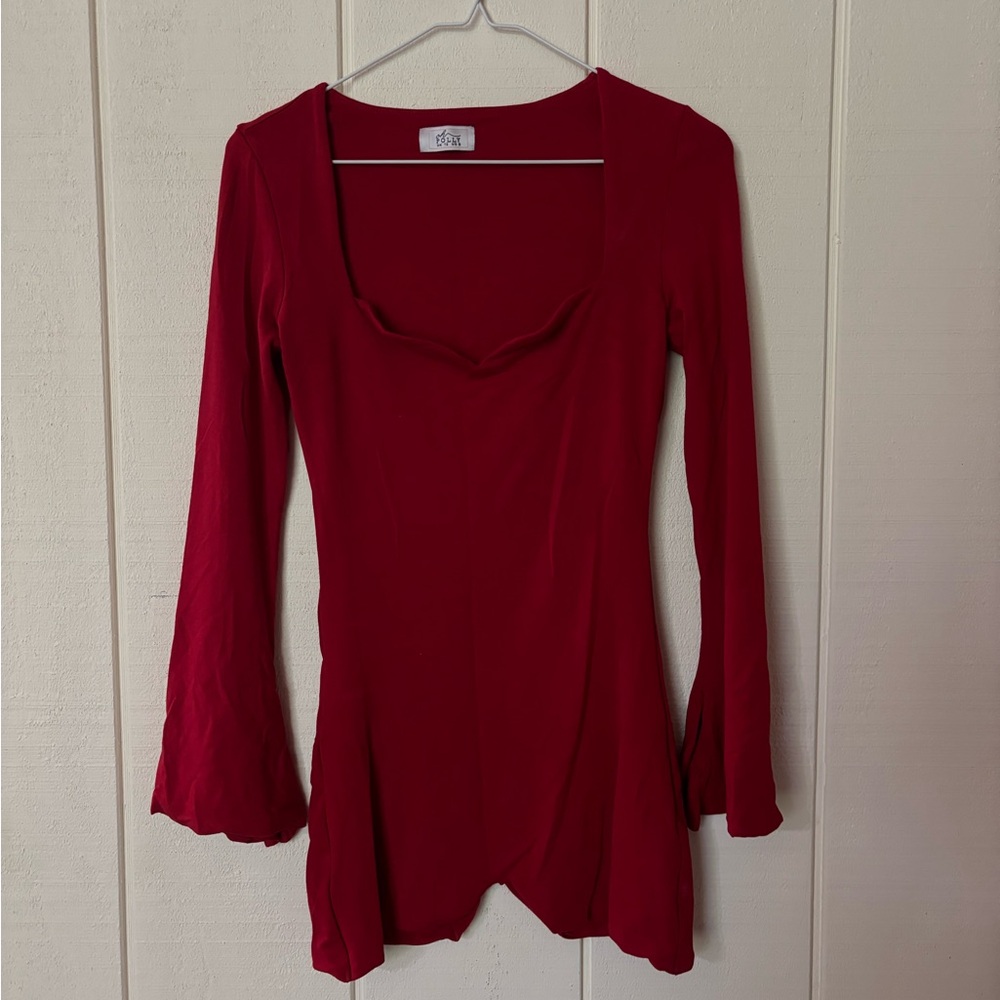 Oh Polly Long Sleeve Sweetheart Neckline Romper in Red Size 8
